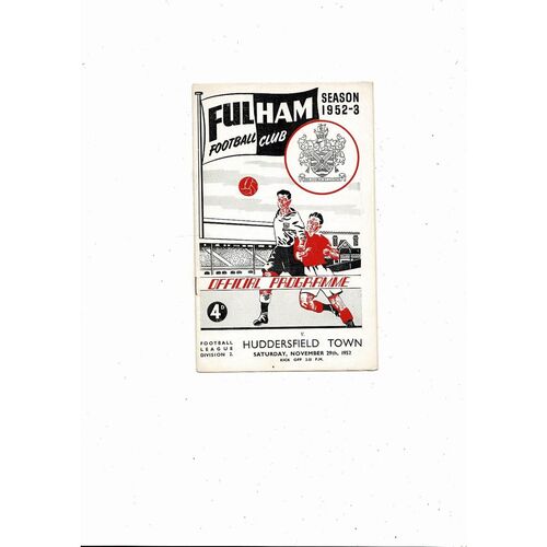 1952/53 Fulham v Huddersfield Town Football Programme