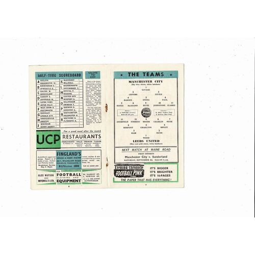 1956/57 Manchester City v Leeds United Football Programme