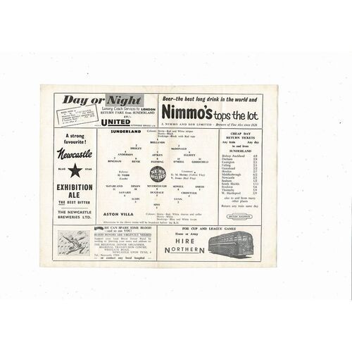 1957/58 Sunderland v Aston Villa Football Programme