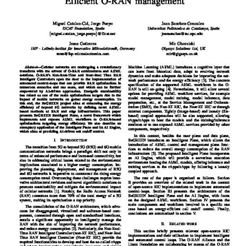 BeGREEN Intelligent Plane for AI-driven Energy Efficient O-RAN management