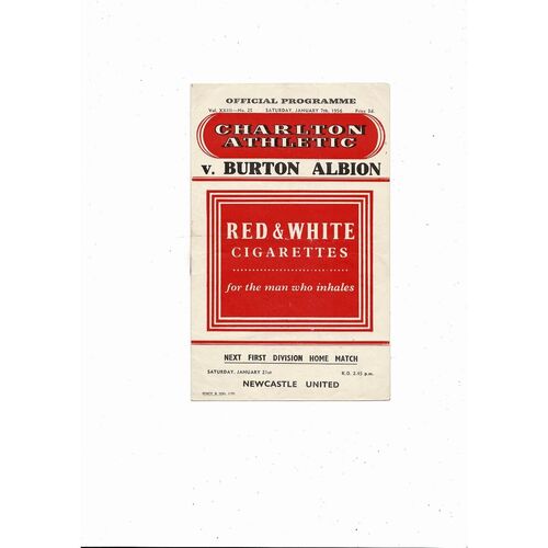 Charlton Athletic v Burton Albion FA Cup Football Programme 1955/56