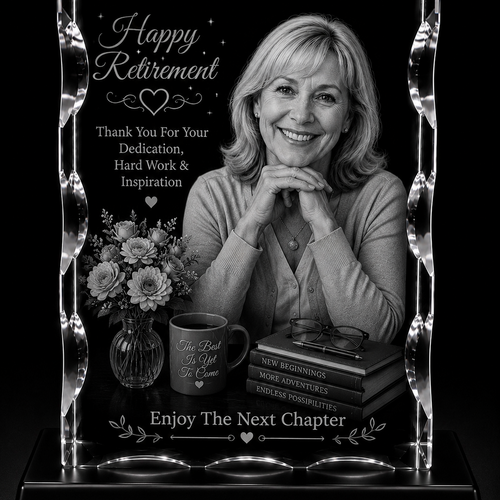 Retirement 3D Crystal Gifts | 3d Crystal Shop | 3d crystal glass engraving | Personalised 3d engraving  | 3d crystal photo