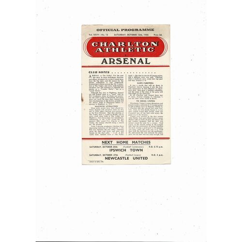 1956/57 Charlton Athletic v Arsenal Football Programme
