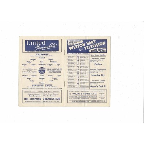 1954/55 Portsmouth v Newcastle United Football Programme