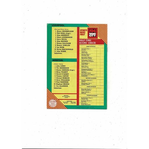 1984/85 Liverpool v Arsenal Football Programme