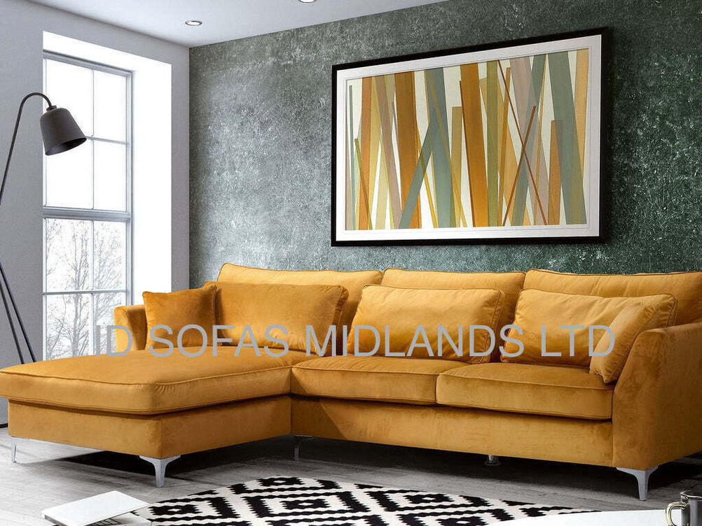 DEVA CHAISE CORNER SOFA IN GOLD PLUSH