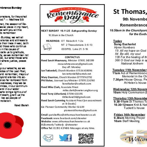 Pew Sheet | The Parish of St Thomas, Exeter