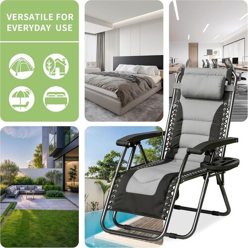 mcc direct Zero Gravity Chair Set of 2 – Padded Oxford Fabric Reclining & Folding Outdoor Garden Chairs with Cup Holder and Headrest Pillow –  OXFORD