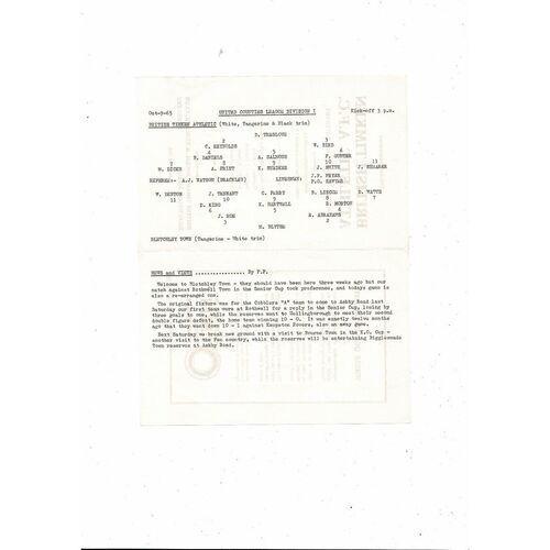 1965/66 British Timken Athletic v Bletchley Town United Counties League Football Programme