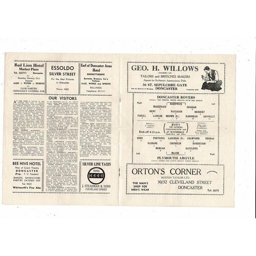 1953/54 Doncaster Rovers v Plymouth Argyle Football Programme