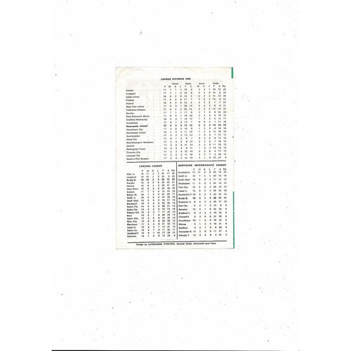 Newcastle United v Manchester City Central League Football Programme 1968/69