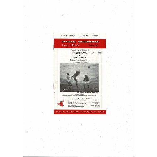 1963/64 Brentford v Walsall Football Programme