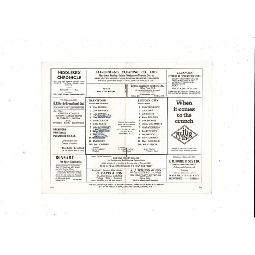 1966/67 Brentford v Lincoln City Football Programme