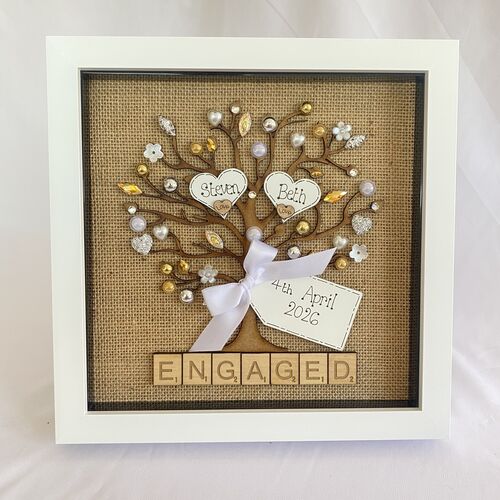 Rustic Personalised Engagement Frame – Hessian Tree of Life with Names & Date
