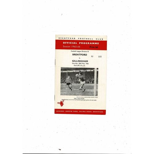 1965/66 Brentford v Gillingham Football Programme