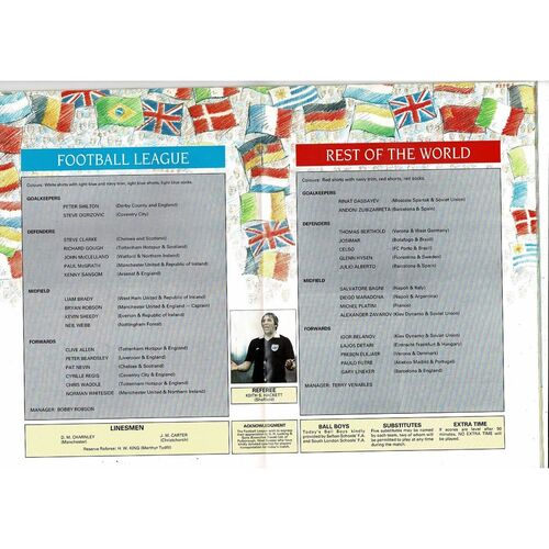 1987 Football League v Rest of the World Mercantile Credit Football Programme