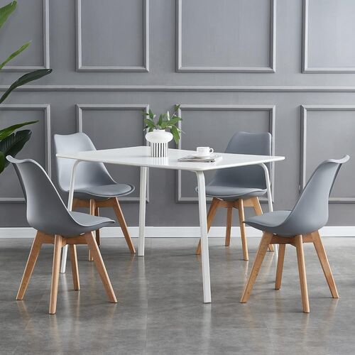 mcc direct Set of 4 Dining Chairs Wooden Legs Soft Cushion Pad Stylish DELUXE Retro Lounge Dining Office EVA
