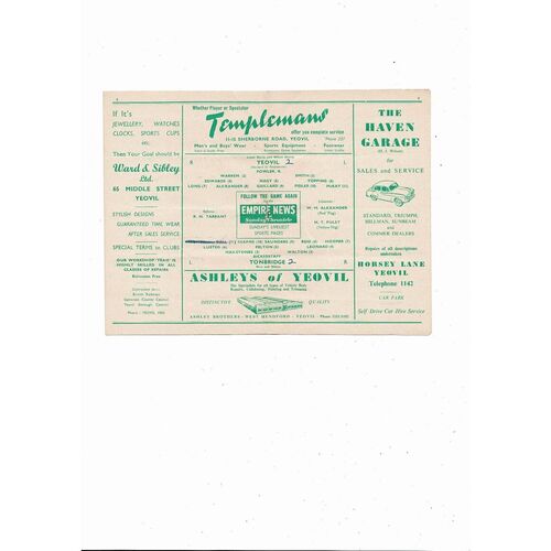 1956/57 Yeovil Town v Tonbridge Southern League Football Programme