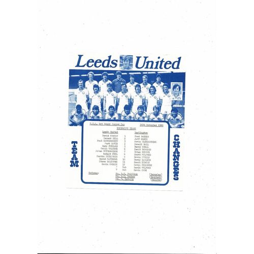 1980/81 Leeds United v Darlington N.I.L. Junior Cup Football Programme