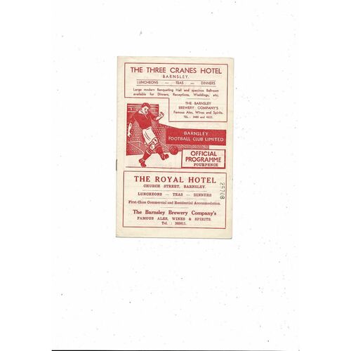 1958/59 Barnsley v Derby County Football Programme