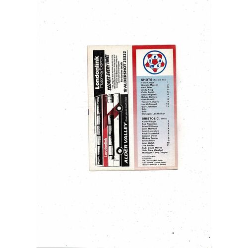 Aldershot v Bristol City Freight Rover Trophy Southern Area Final 1986/87