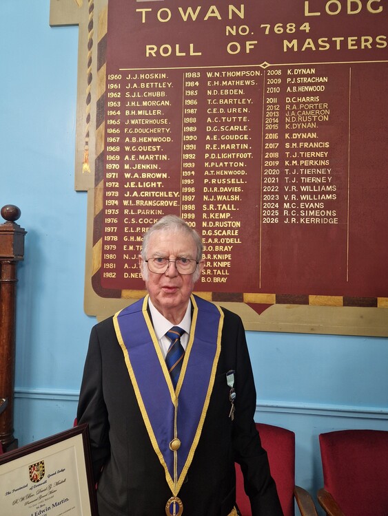 50 Years of Freemasonry for Richard Edwin Martin | Provincial Grand Lodge of Cornwall | How to become a Freemason in Cornwall | Freemasonry lodges near me Cornwall  | What is Freemasonry in Cornwall UK