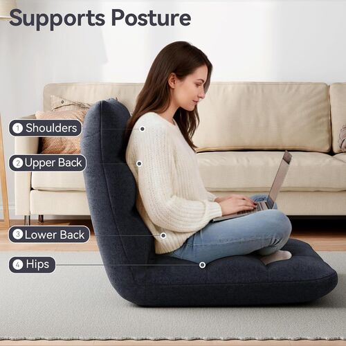 mcc direct Adjustable Floor Chair, Multi-Position Folding Sofa Chair with Back Support, Comfortable Floor Seating for Reading, Gaming, Meditation & Relaxing, Living Room or Bedroom