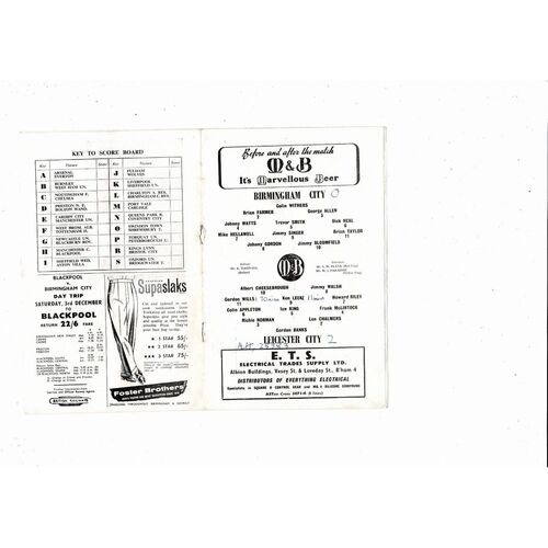 1960/61 Birmingham City v Leicester City Football Programme