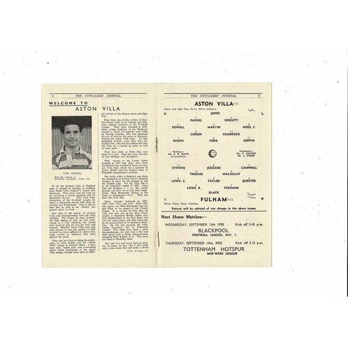 1950/51 Fulham v Aston Villa Football Programmes