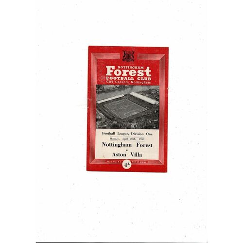 1958/59 Nottingham Forest v Aston Villa Football Programme