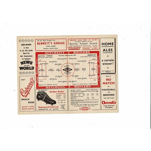 1956/57 Nottingham Forest v Barnsley Football Programme