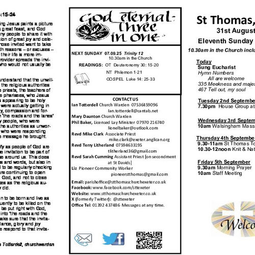 Pew Sheet | The Parish of St Thomas, Exeter