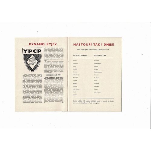 Sparta Prague v Dynamo Kiev European Cup Football Programme 1991/92