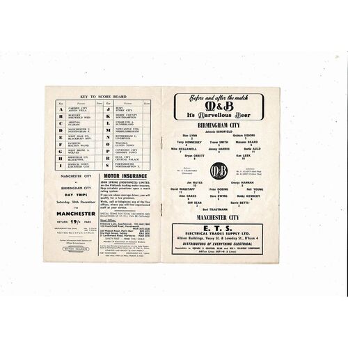 1961/62 Birmingham City v Manchester City Football Programme