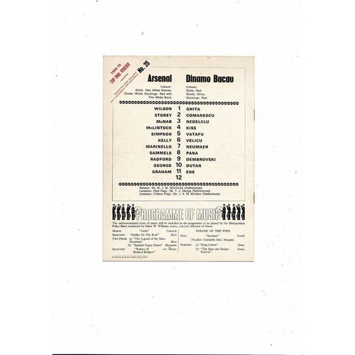 Arsenal v Dinamo Bacau UEFA Fairs Cup Football Programme 1969/70