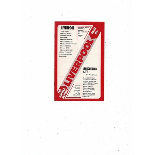 1975/76 Liverpool v Manchester City Football Programme