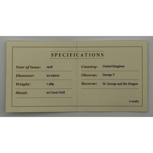 King George V 1918 Perth mint full gold sovereign