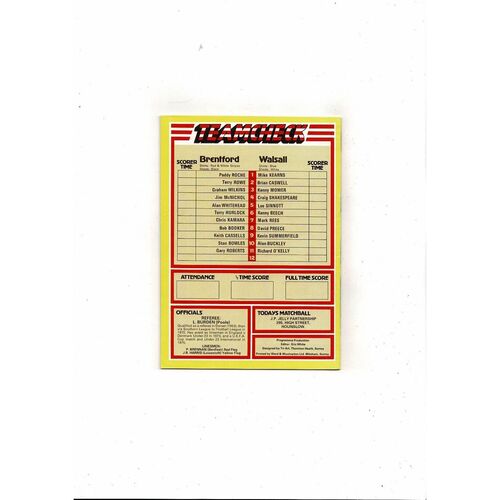 1982/83 Brentford v Walsall Football Programme