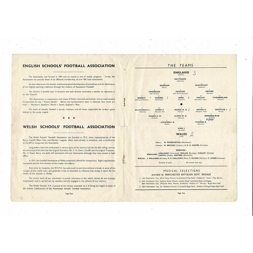 1949 England v Wales Schools International Football Programme @ Manchester City