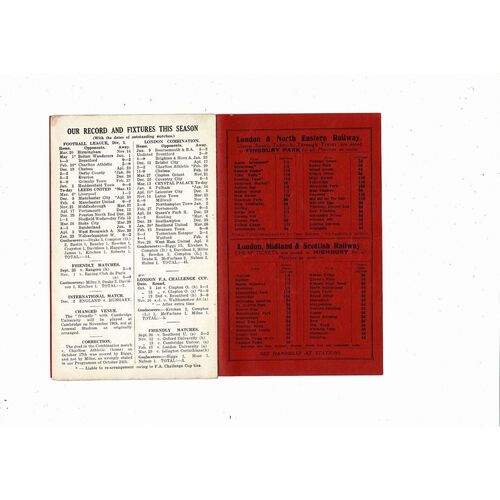1936/37 Arsenal v Leeds United Football Programme