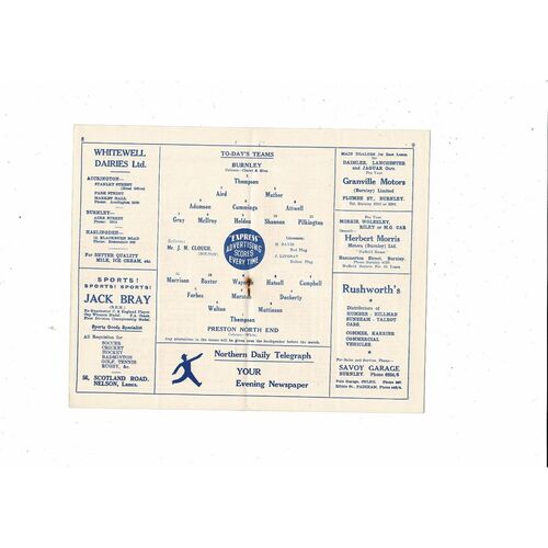 1953/54 Burnley v Preston North End Football Programme