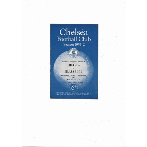 1951/52 Chelsea v Blackpool Football Programme