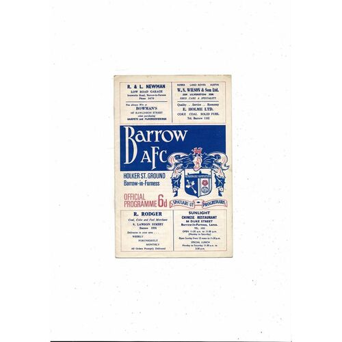 1967/68 Barrow v Northampton Town Football Programme