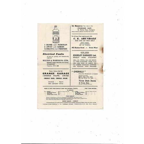 1955/56 Stockport County v Gateshead Football Programme