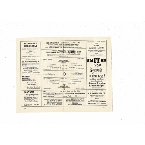 1964/65 Brentford v Hull City Football Programme