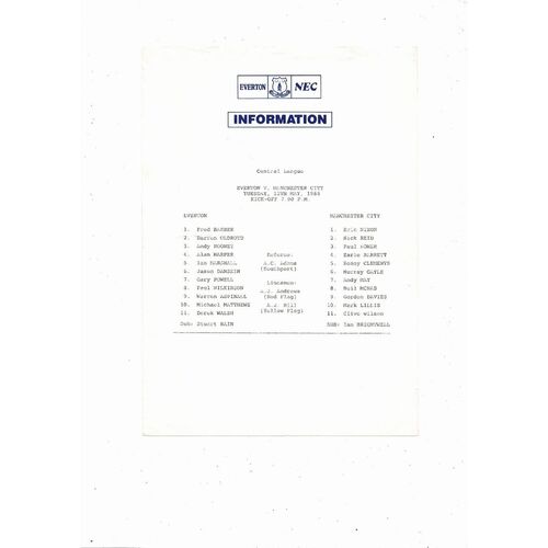 Everton v Manchester City Central League Football Programme 1985/86