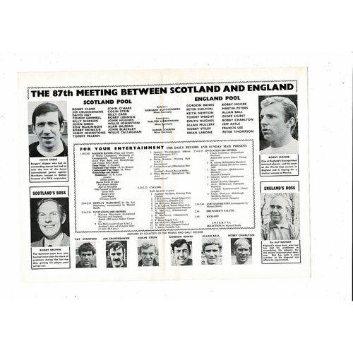 1970 Scotland v England Home Internatonal Championship Football Programme