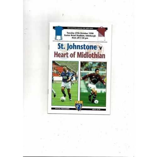 1998/99 St Johnstone v Hearts Scottish League Cup Semi Final Football Programme