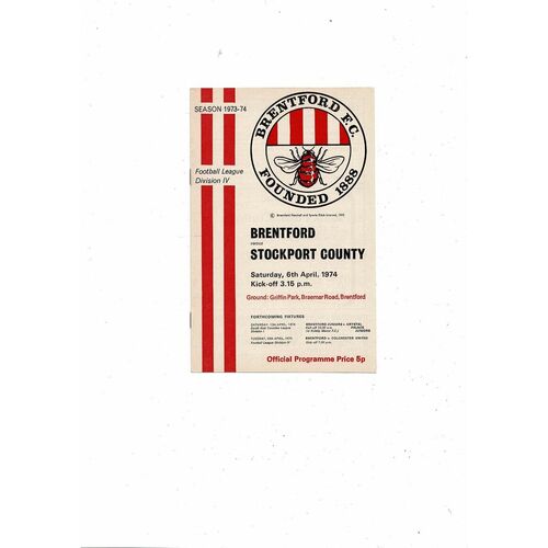 1973/74 Brentford v Stockport County Football Programme