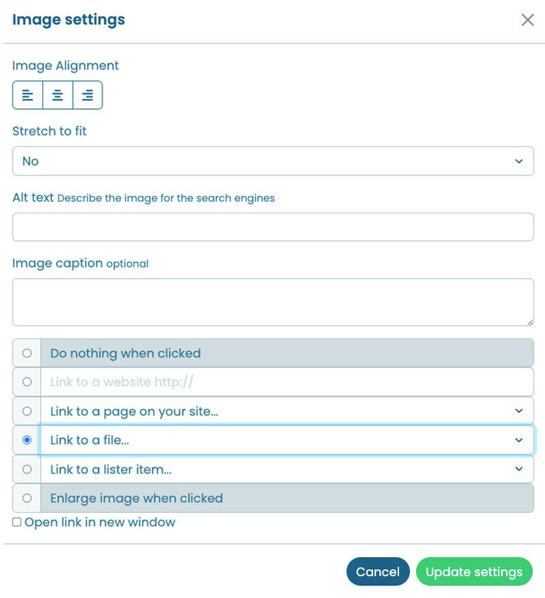Improved image linking dialog box